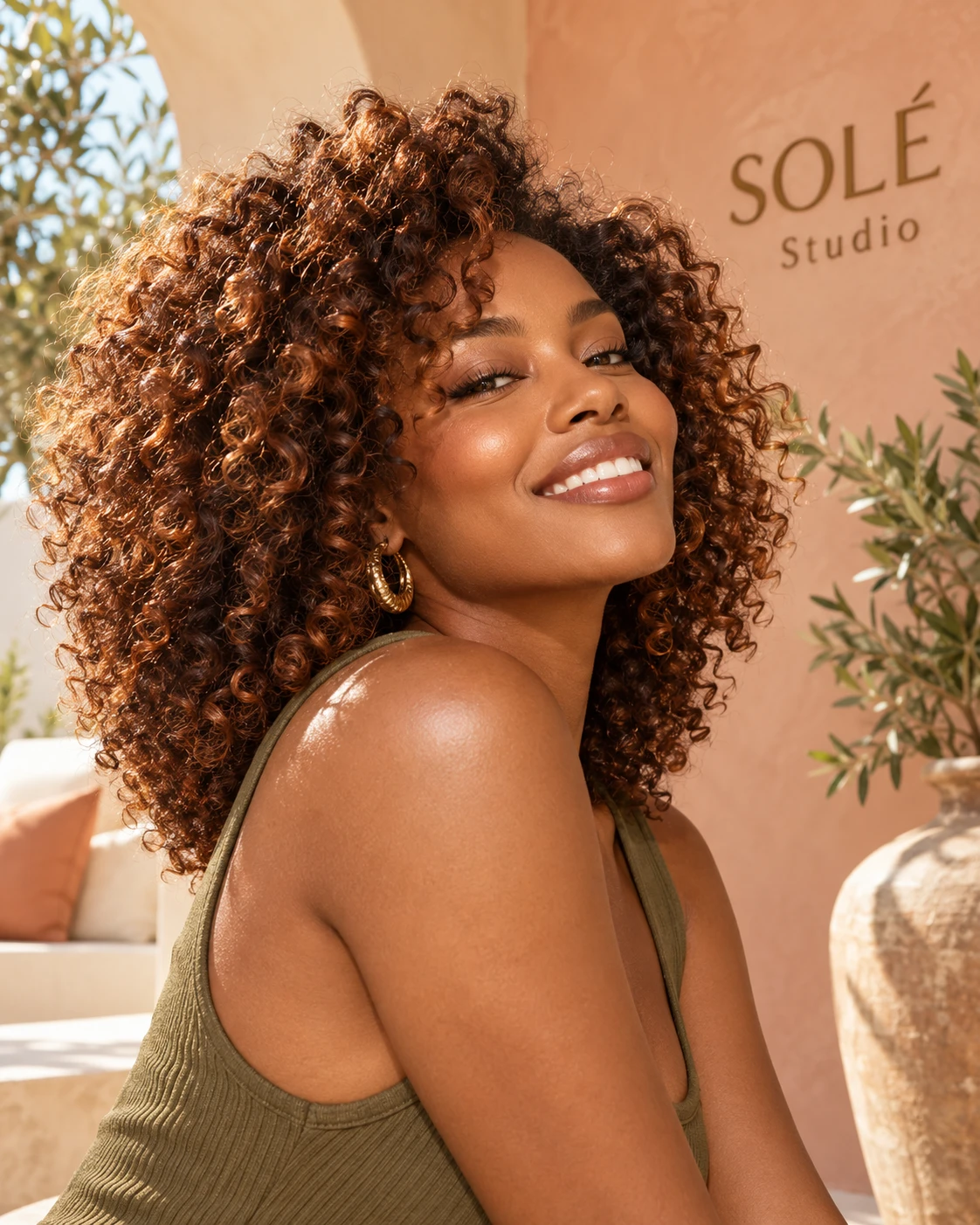 Defined copper curls, shoulder length
